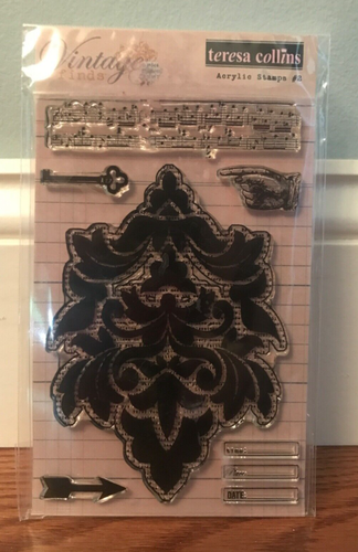 Teresa Collins Vintage Finds Acrylic Stamps #2 Key Set of 8 NEW