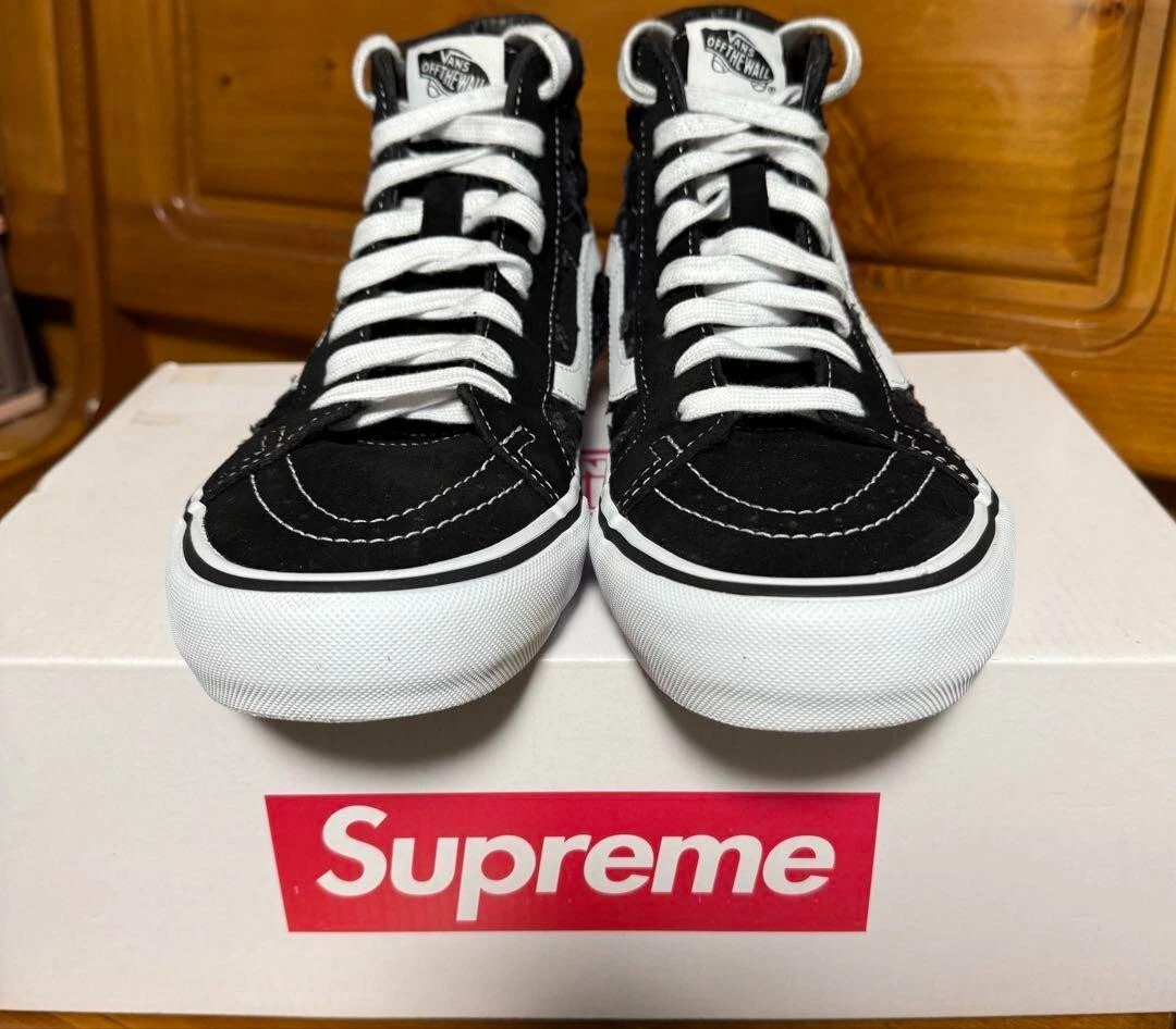 Supreme Vans Baskets Chaussures Sk8 Hi Trou Punch Denim Noir Homme US9 / JP27 NM