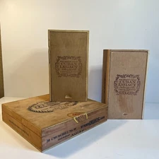 Cigar Wood Boxes Set of 3 two designs Hinged and Sliding Lid Preowned