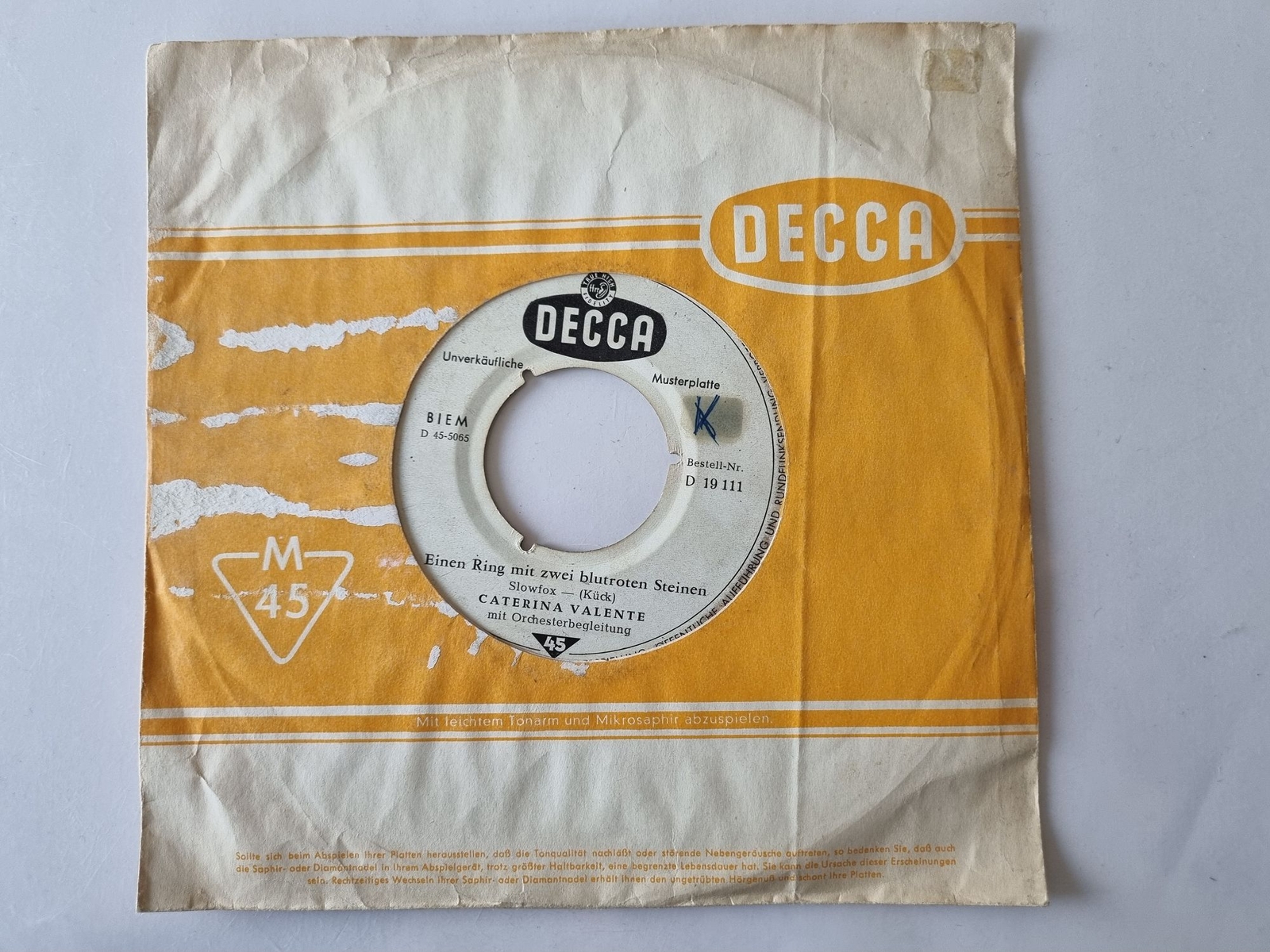 Caterina Valente - Einen Ring Mit Zwei Blutroten Steinen 7'' Vinyl PROMO