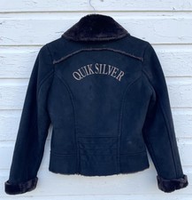 Roxy Quicksilver Jacket Coat Vintage Y2k Faux Suede Fur Collar Embroidered M