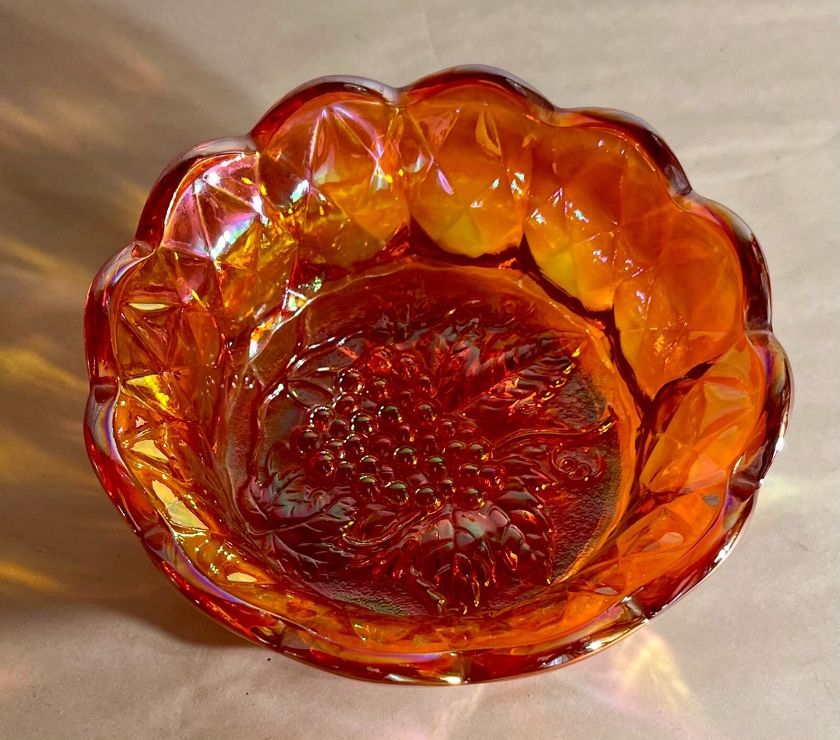 Fenton Orange Carnival Glass Grape 5 3/4