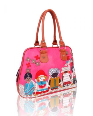 DAMEN HANDTASCHE TOP GRIFF CARTOONFIGUR PATCHWORK MIT VERSTELLBAREN TRÄGERN