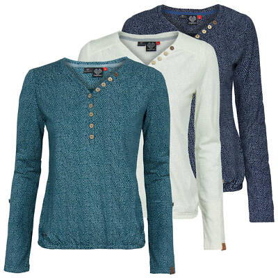 Ragwear Damen Bluse Shirt Sweat allover-Print vegan lässig casual V-Ausschnitt