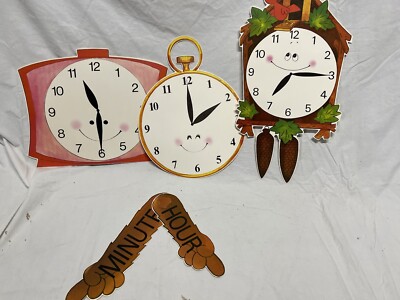 Vintage TIME CLOCK Die Cuts Teaching Aids CLassroom Decor Moving ARMS 16 1/4'' t
