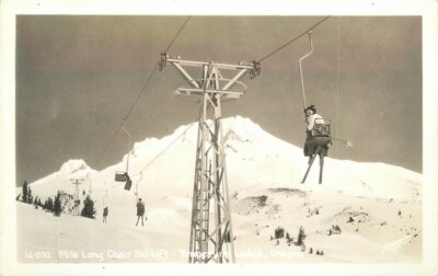 Chair Ski Lift Timberline Lodge Oregon RPPC Photo Postcard Winter Sports 13202