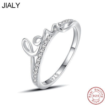 JIALY Fine Solid European AAA CZ Letter LOVE S925 Sterling Silver Ring For  Women