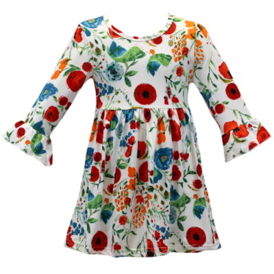 Girls boutique tunic dress red blue orange green flower spring 2T 3T 4T 7/8