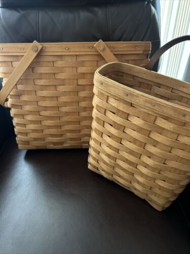 Vintage LONGABERGER Double Handle Market Basket & Mail Basket Farmers Market