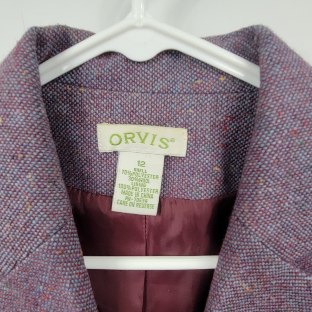 Veste Blazer Longue Femme Orvis Taille 12 – Marron – 100% Laine – Fabriqué Aux USA – Occasion Très Bon État