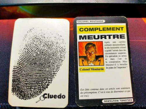 CLUEDO REMPLACEMENT AU CHOIX ARMES CARTES POCHETTE ÉNIGME PIÈCE D'ORIGINE - Photo 25/32
