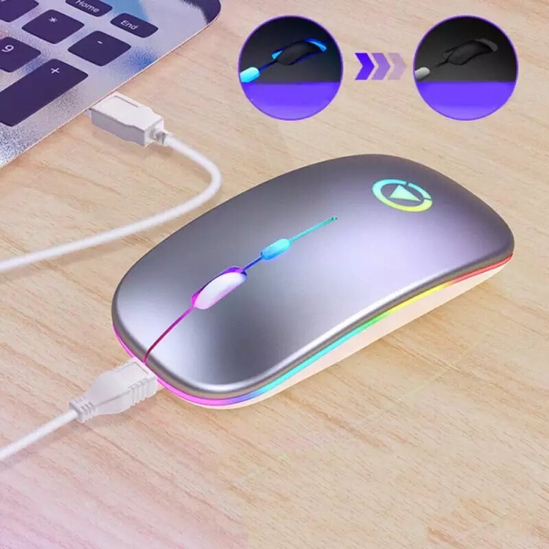 RGB Rechargeable Wireless Ergonomic Mouse for Laptop & PC in Silver-image