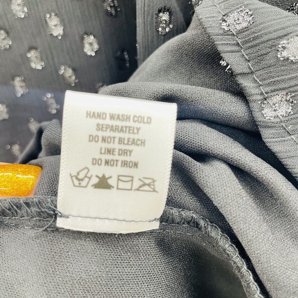 MSK Womens Large Long Sleeve ClipDot SmockedCuff Chiffon Top in Black