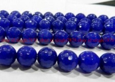 Faceted 6/8/10/12/14mm Dark Blue Jade Round Gemstone Loose Beads 15'' Strand