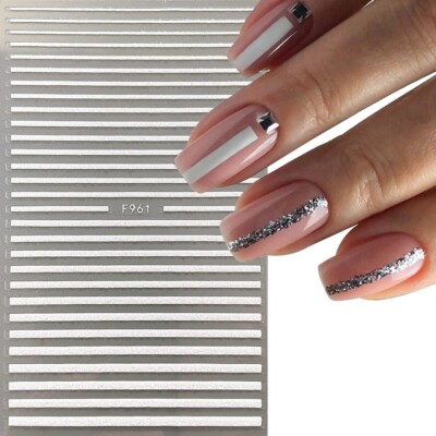 Nail Art Aufkleber Aufkleber weiße Spitze abstrakte Linien französische Linie Maniküre F961W
