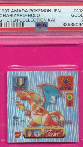 PSA 2 GOOD 1997 AMADA POKEMON JAPAN CHARIZARD HOLO STICKER 413 KAI GRADED *TPHLC