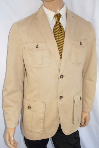 44R Life Khaki $395 Safari Jacket – Men 44 Beige 2Btn Cotton Blend Travel  Blazer