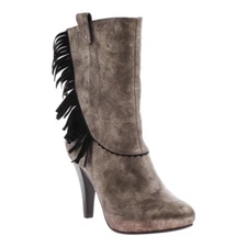 Poetic Licence PURE AND EASY IN DIRTY GREY MID-SHAFT BOOTS Size 9 39 Fringe