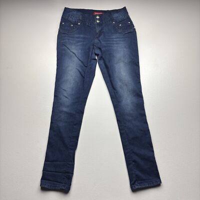 GOGO STAR Jeans Womens Size 17 Skinny Blue Denim Faded Double Button Casual