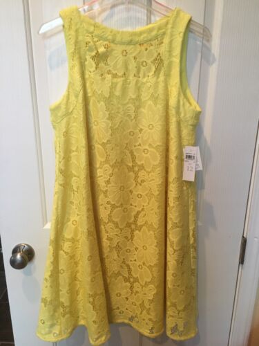 NWT Donna Morgan Bright Yellow Flower Lace Dress Size 12 Boho Chic Mod Hippie