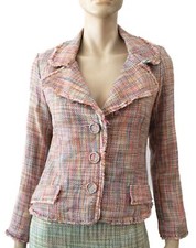 AQUA sz M Frayed Pink Tweed Blazer Jacket BRAND NEW
