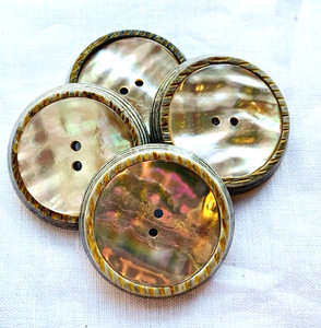 FOUR LARGE 1.5" Vintage Shell MOP Pearl & Plastic Sewing Buttons S81a