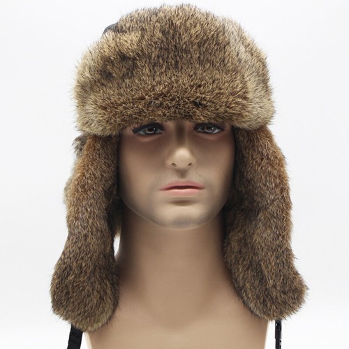 Winter Warm Real Rabbit Fur Ushanka Trapper Hat Earflap Ski Cap Russian ...