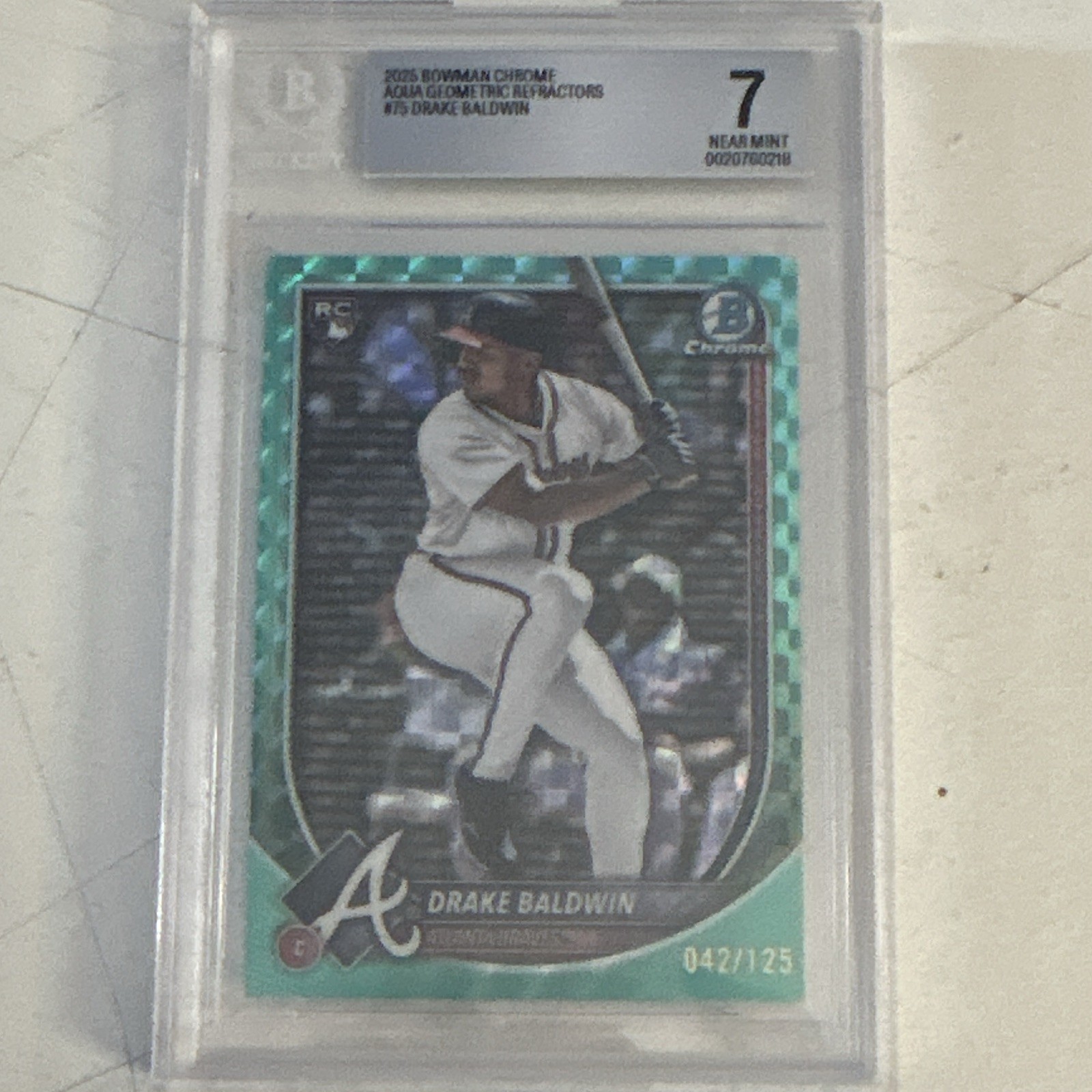 Topps 2025 Bowman Chrome Drake Baldwin #75 Aqua Geometric Refractor RC /125 BAS