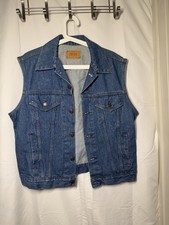 Vtg 80s Levis Type 3 Denim Trucker Vest 60514-0214 Size L Made in USA Dark Wash