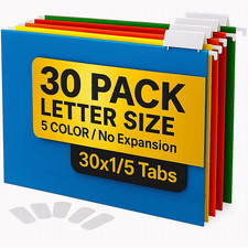 30 Pack Hanging File Folders Letter Size File Folders Hanging with Tabs File