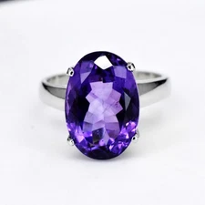 5.7 Gm Natural Amethyst Solid 925 Sterling Silver Simple Astrology Ring US 8.5