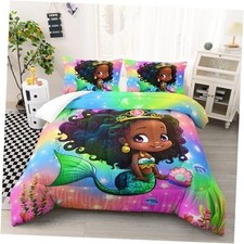 Mermaid Comforter Set for Kids Girls Size, Cute Black Girl Twin Mermaid52