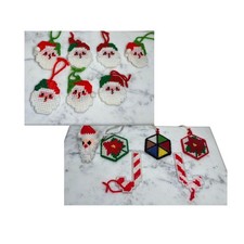 Vintage Handmade Christmas Ornaments Needlepoint Santa Candy Cane Decor