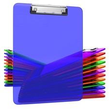 25 Transparent Colored Clipboards Bulk for Classroom Office Plastic Clipboard...
