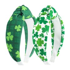 St. Patrick's Day Headband Green Knotted Clover Shamrock Headbands Women Wide...