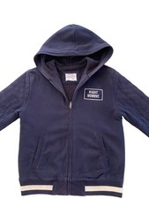Zara Kids Boys Sherpa Lined Blue Hooded Jacket Size 10 Right Moment Print