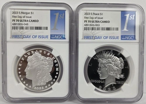 2023 S Morgan-Peace Dollar two coin Set PF 70 Ultra Cameo First Day of Issue NGC