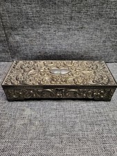 1992 GODINGER SILVER Jewelry Box Heavy Floral Vine High Relief Cottage