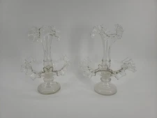 Set Of Two Antique Clear Glass Epergne Centerpiece Vases READ DESCRIPTION 