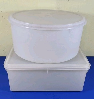 VTG Tupperware Millionaire Line 12'' Round & Square XL Storage Container With Lid