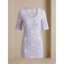 Mahi Gold Womens Geometric Print Short Sleeve Scoop Neck T-Shirt Dress Pink Blue