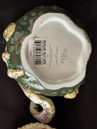 Studio Nova ~WOODLAND HOLLY  SANTA~ CHRISTMAS Creamer/ Sugar Bowl   NEW IN BOX - Picture 21 of 24