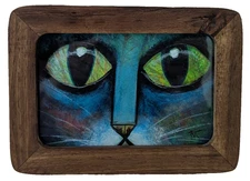 Abstract Cat Painting Collectible Original Modern Art Framed 5x7 Samantha McLean