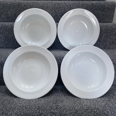 4 x Apilco weiß Porzellan 11 3/4 Zoll mit Rand Pastaschale/Schale. Frankreich. 4 1/2'' h
