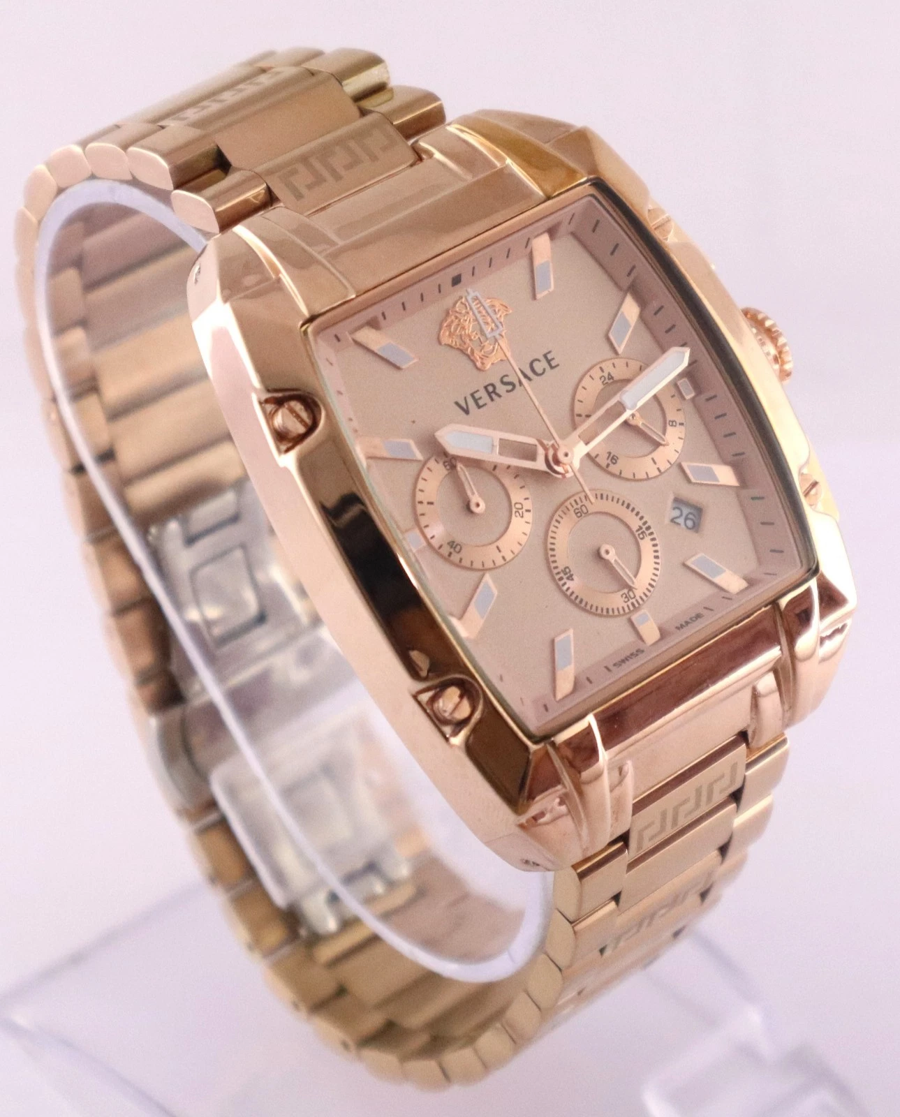 Orologio da polso uomo quarzo cronografo lusso Versace quadrante oro rosa "Stay Punctual"