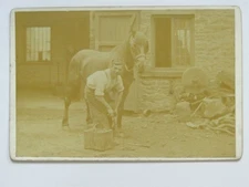 Blacksmith Shoeing Horse In A Farmyard c1900s Cabinet Photo 