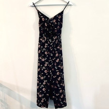 American Eagle Floral Cut Out Midi Dress SzS Dark Floral Babydoll Whimsigoth 90s