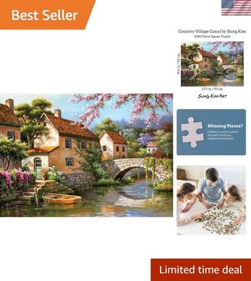 1000 Piece Landscape Puzzle: Exclusive Oil Painting of Country Village Canal