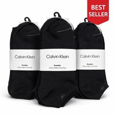 Calvin Klein Men’s Sneaker Socks 3 Pack Black Cotton CK Logo Low Cut One Size