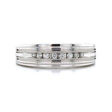 Men's 10k White Gold Round Brilliant Cut Diamond Milgrain Wedding Band Ring S10